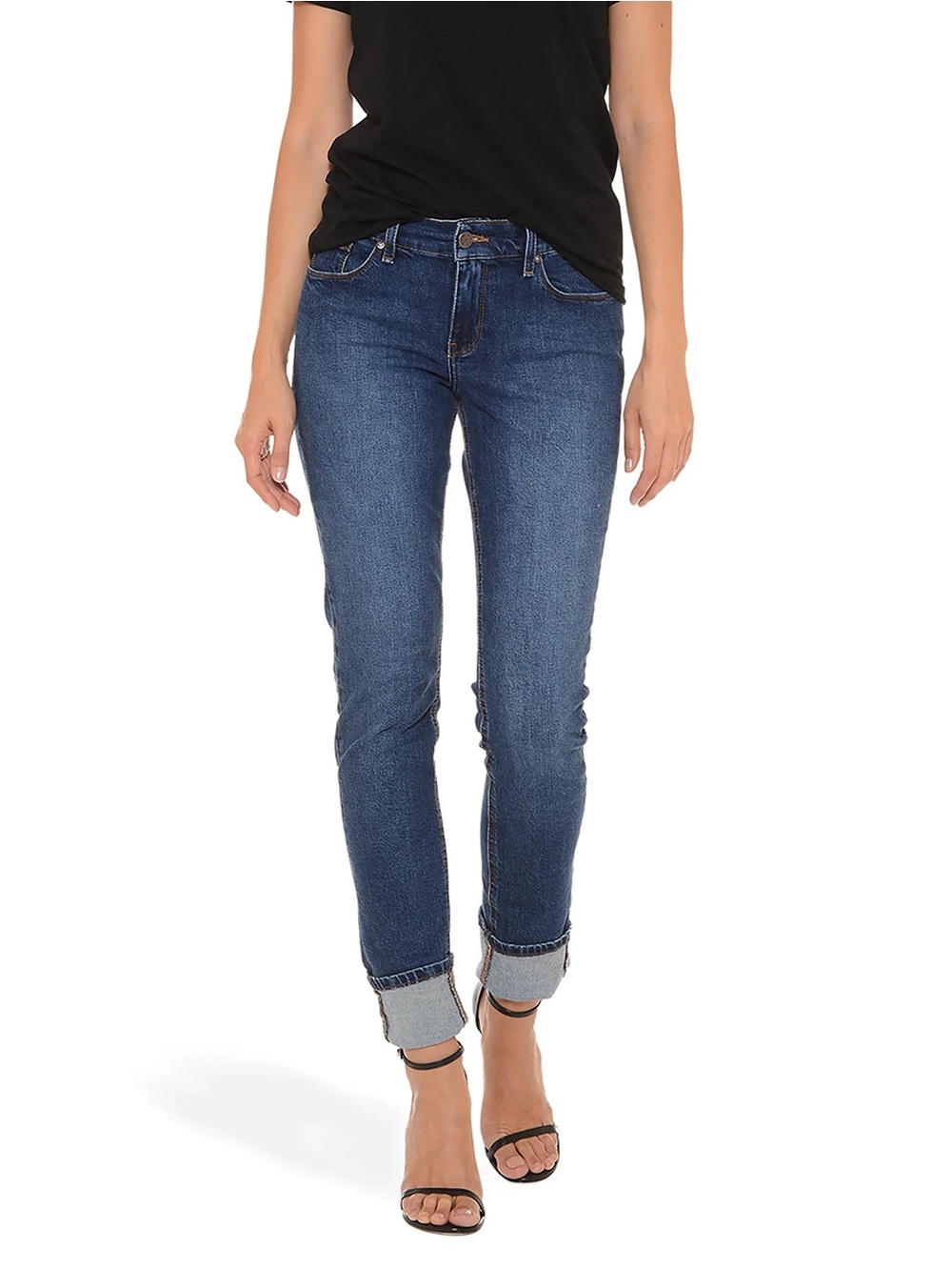 Mott & Bow Mid Rise Slim Straight Ridge Boyfriend Jean 32/28 Dark Blue